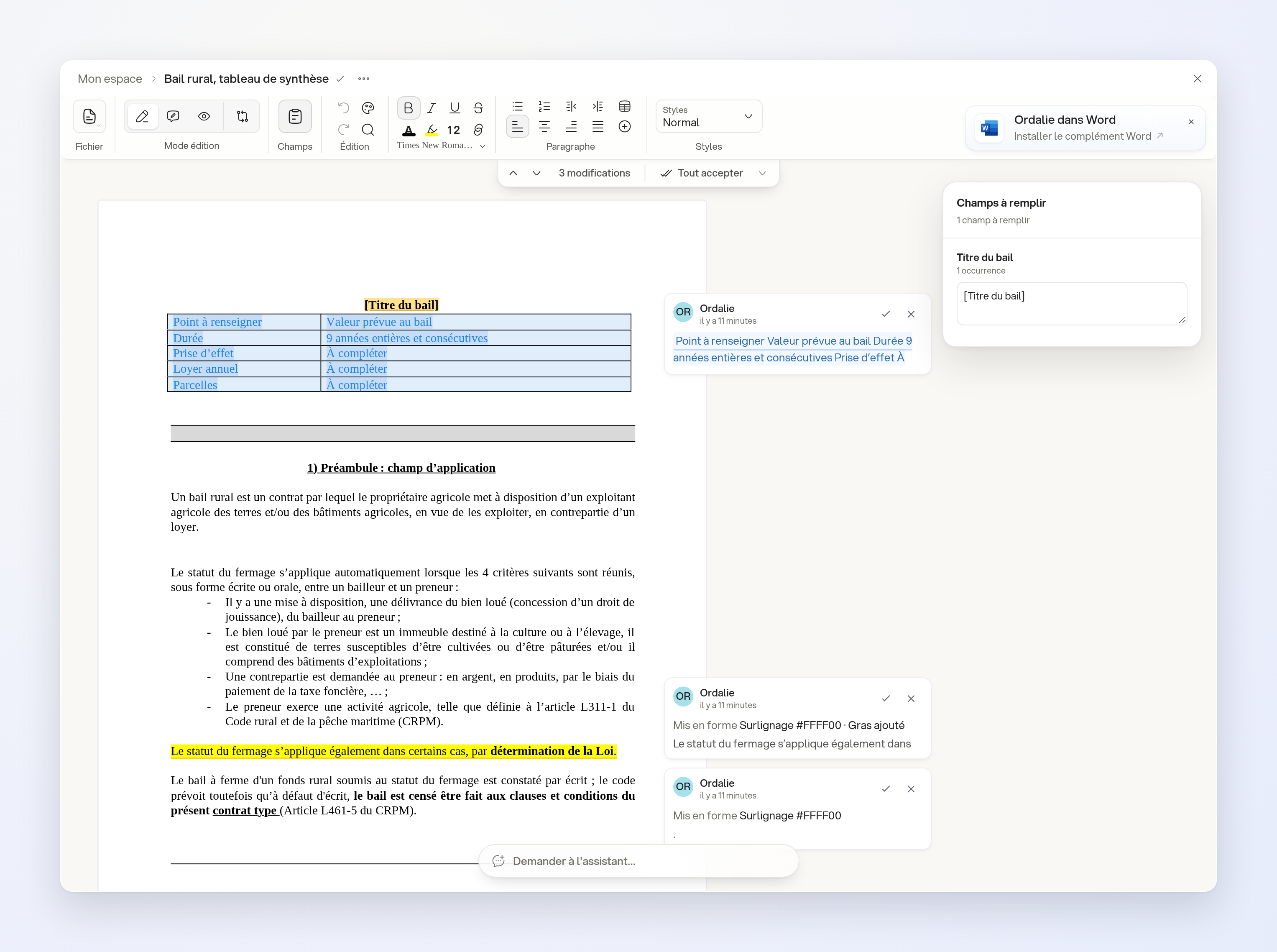 A highlighted sentence and bold words, with the changes visible in the editor A highlighted sentence and bold words, with the changes visible in the editor
