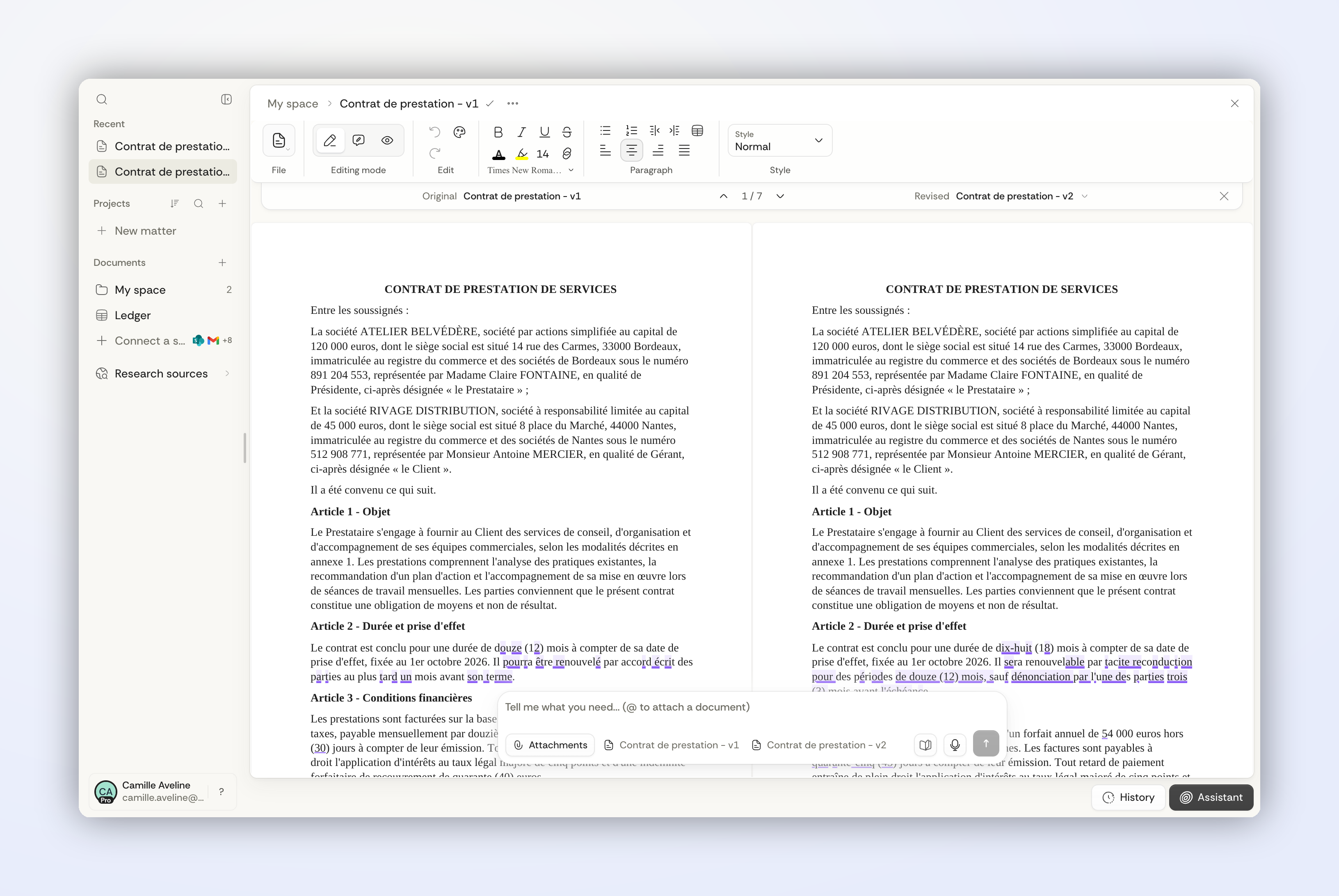 Compare two documents side by side