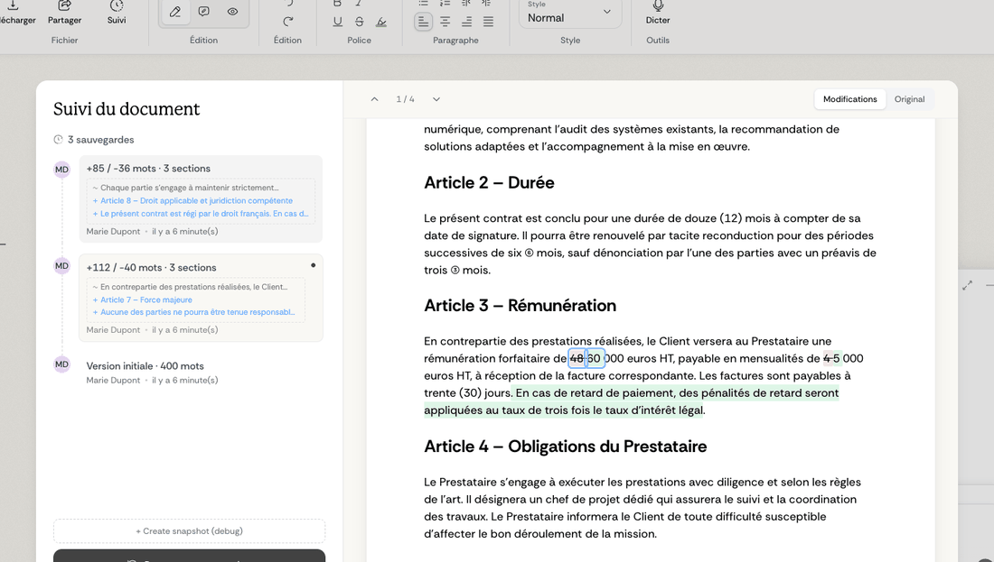 Aperçu des modifications