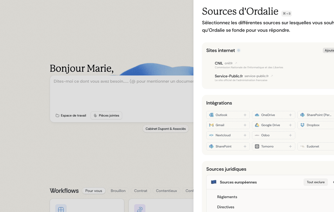 Panneau de configuration des sources