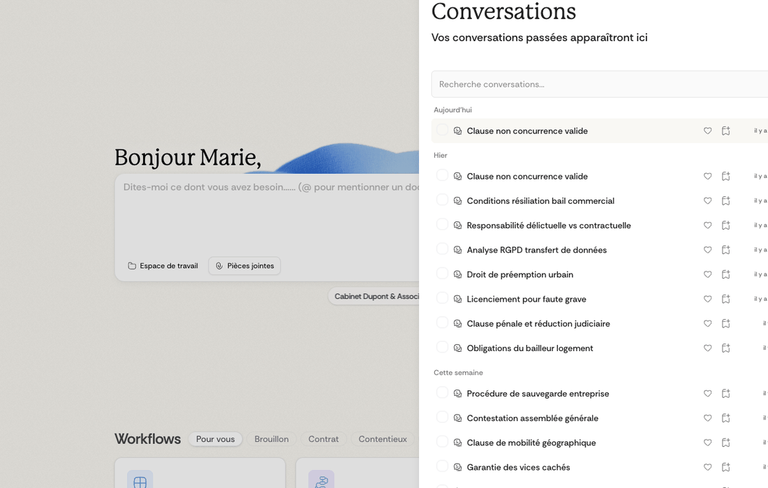 Panneau d’historique des conversations