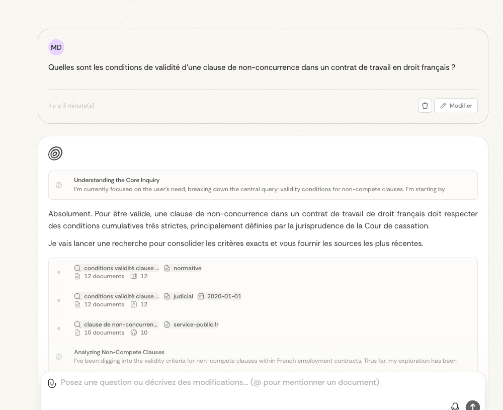 Réponse de recherche avec sources
